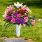 Artificial Cemetery & Memorial Flowers with Vase – Colorful Silk Rose & Lily Gravesite Bouquet, UV-Resistant Outdoor Grave Decoration for Headstones (2 Sets)